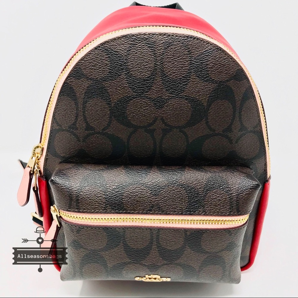 Coach Mini Charlie Backpack Brown Pink Bag Black - Picture 1 of 8